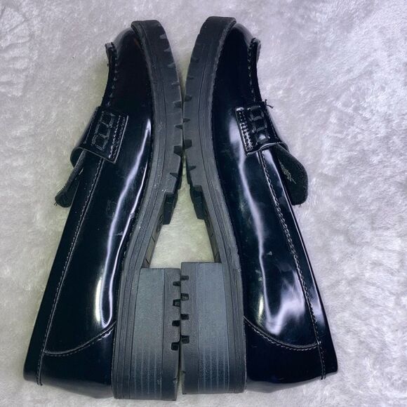 NWT OLD NAVY 9.5 Unisex Black Shiny Patent Chunky Loafers - Picture 7 of 11